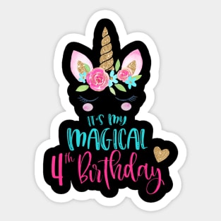 Kids Unicorn 4Th Birthday Party Girls 4 Years Old Sticker